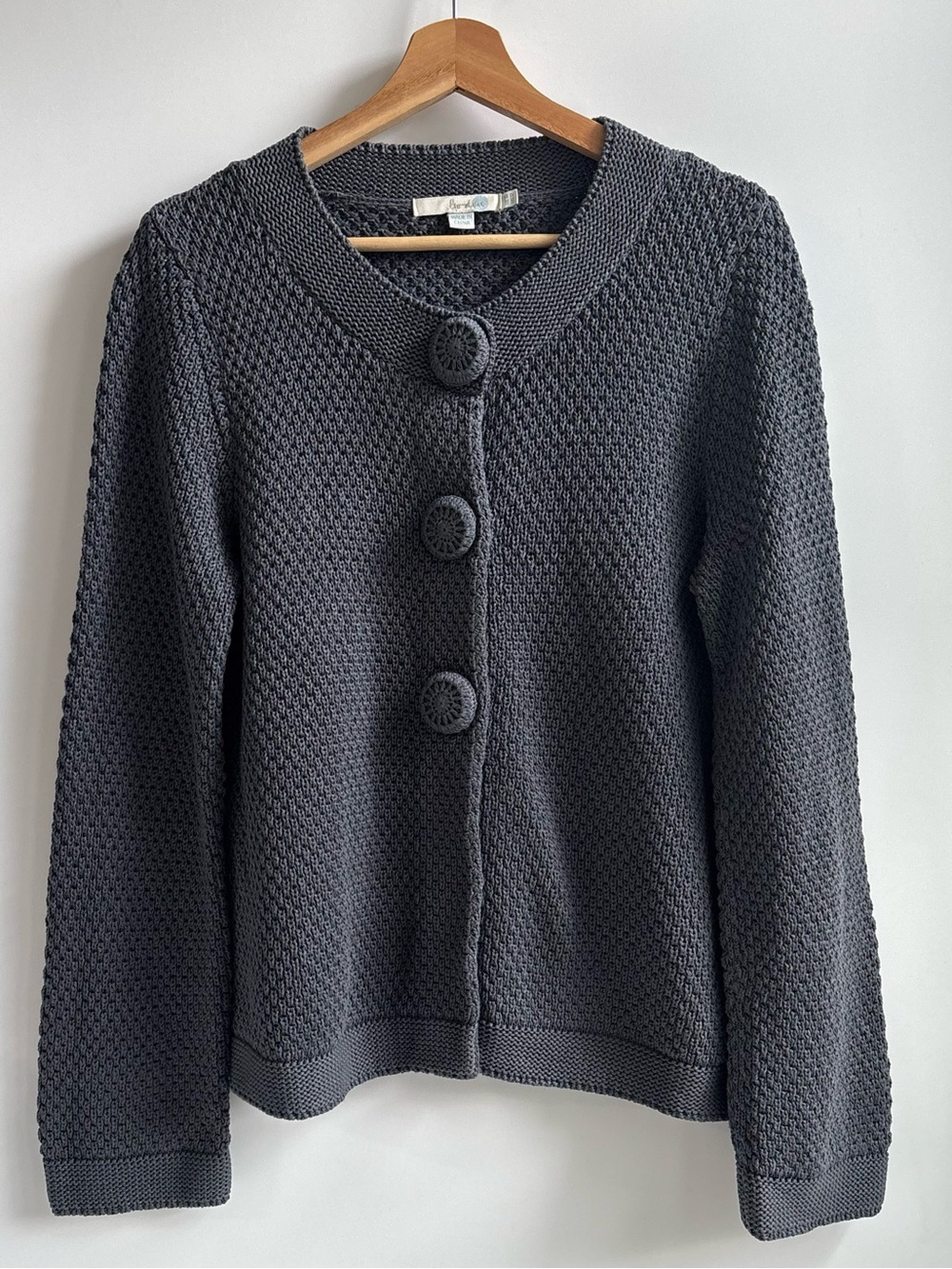 Boden Waffle Chunky Knit Buttons Longsleeve Cotton Cardigan Sweater Gray Size 12